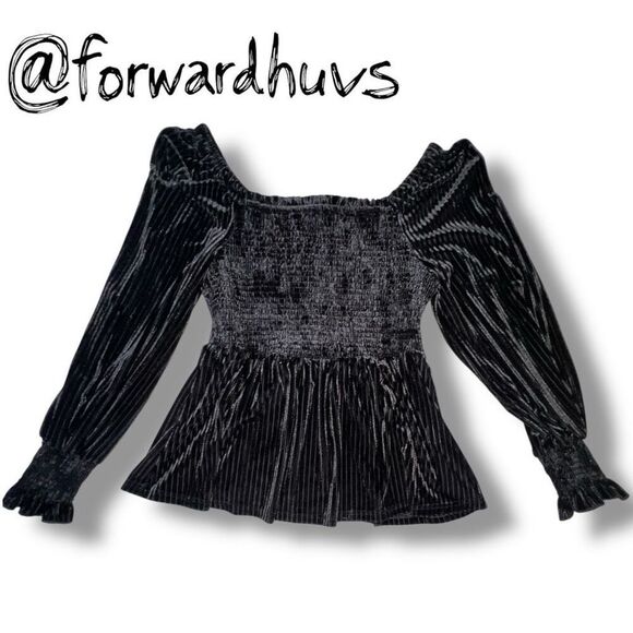 Velvet Square Neck Smocked Tunic Top – Retro Long Sleeve Size Large - Picture 5 of 9